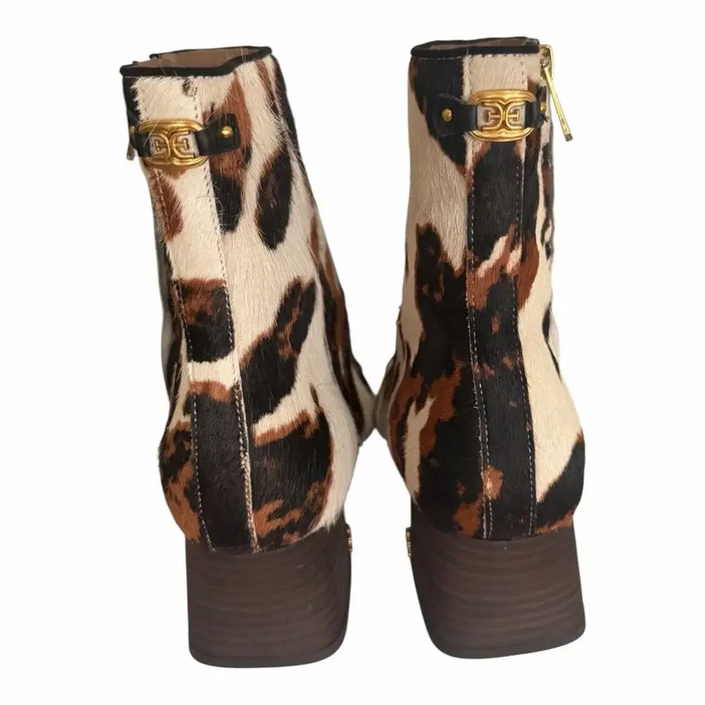 Sam Edelman PAIGE Calf Hair Cow Print Ankle Booties NIB Size 8.5